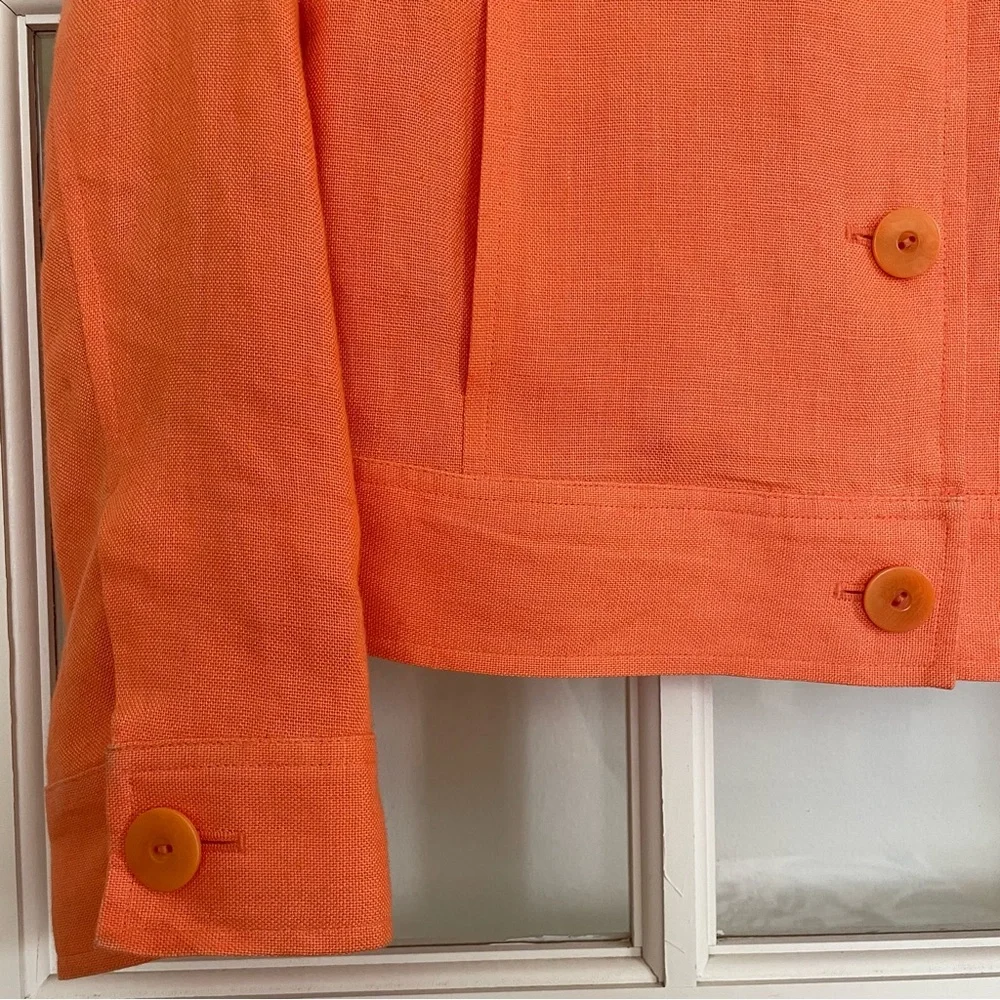 Talbots 100% linen bright orange collared short jacket women's size 8 - Picture 4 of 7